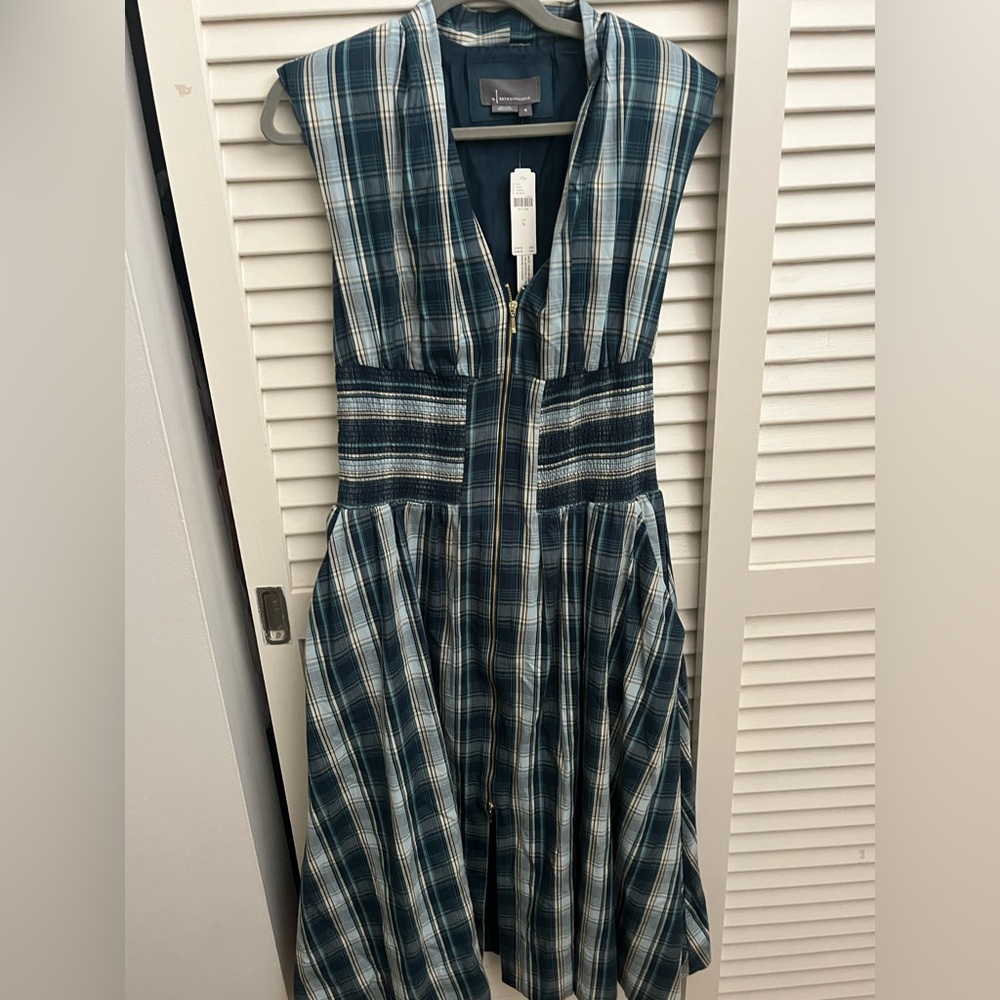 Anthropologie NWT The Tommie Cap-Sleeve Smocked Front-Zip Shirt Dress
